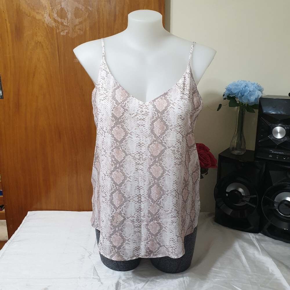Just Jeans AU-16 White/Brown Print Sleeveless Singlet Top Tee NWOT - Picture 2 of 10